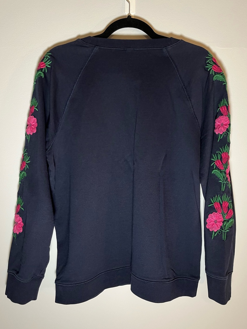 J.Crew Navy Blue Floral Embroidered Crew Neck Sweatshirt – Size Large